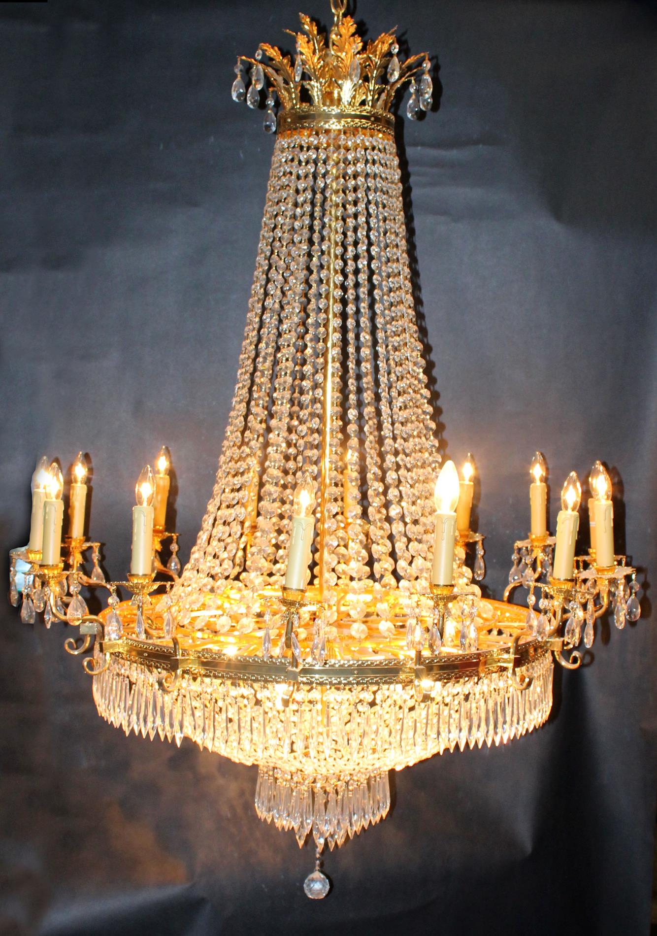 Grand scale Empire crystal basket chandelier