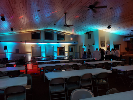 Wedding at the Buffalo House. Up lighting in teal and soft white.
