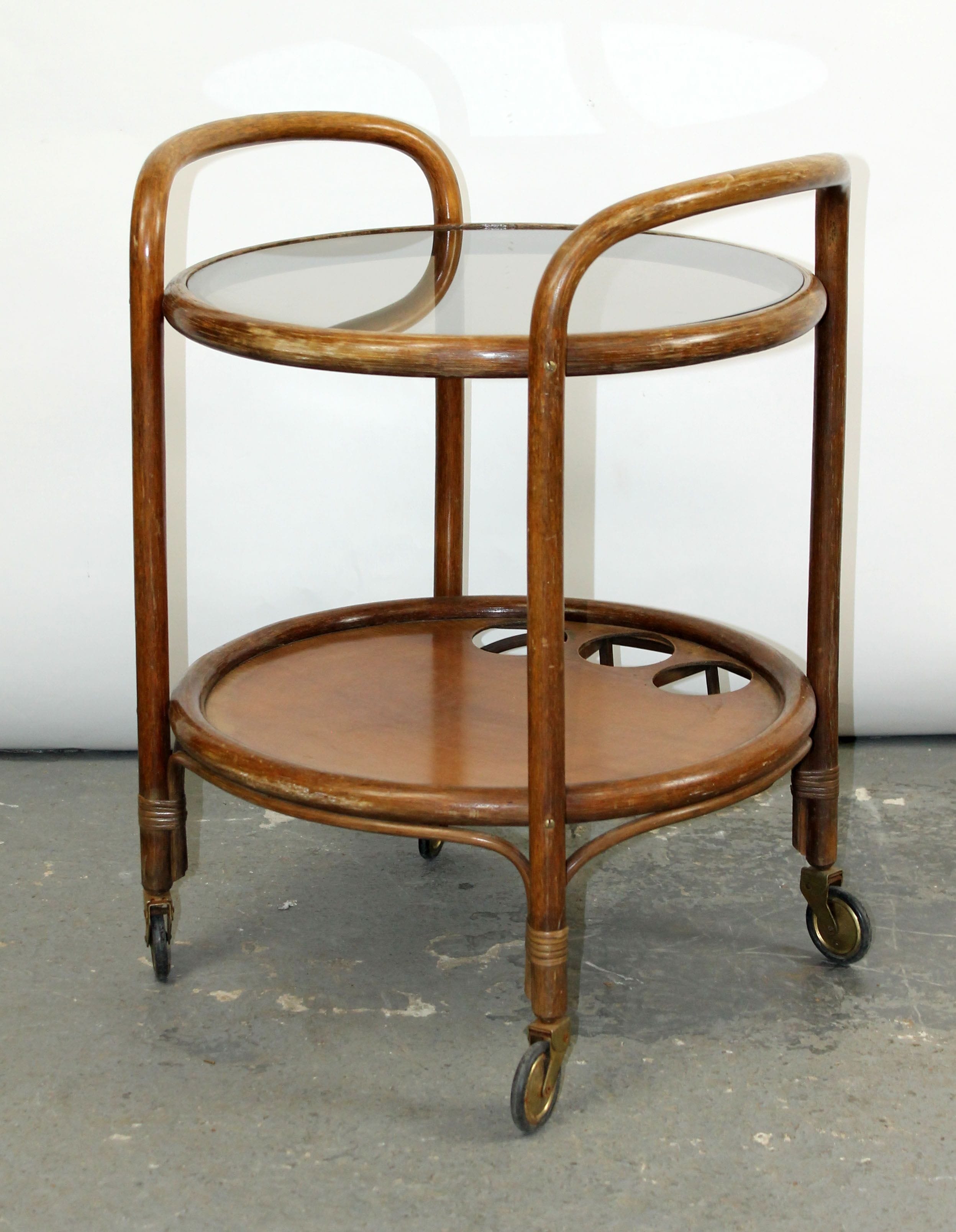 French bentwood rolling bar cart