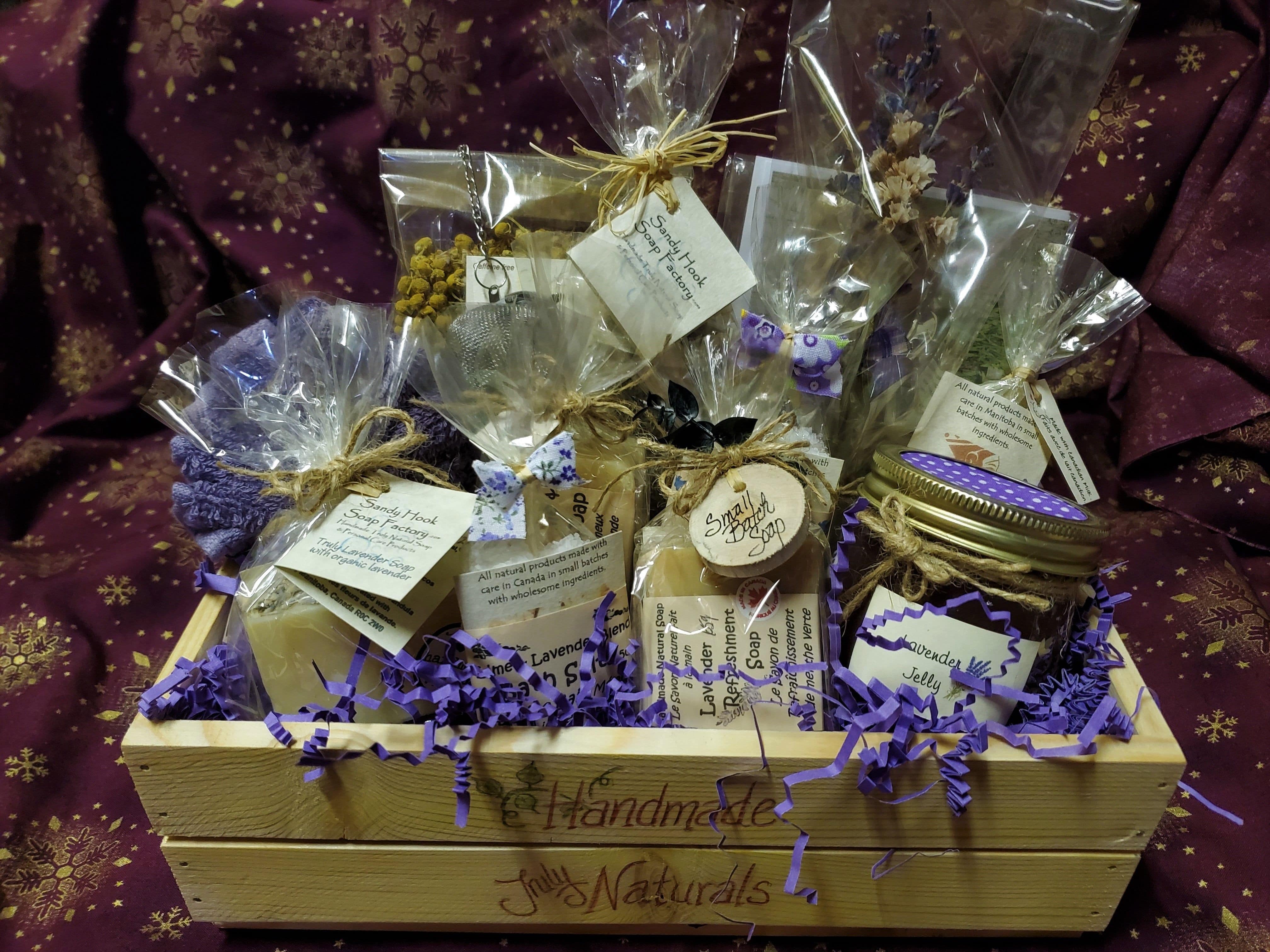 We are pleased to offer custom made wooden crate gift sets, give us a dollar amount and we will make a memorable gift. Great pricing, all handmade, 100% natural