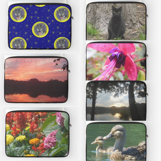 Laptop sleeves featuring art and photography by Jennifer Priester.