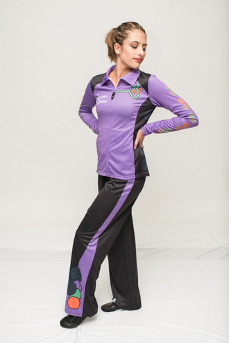 Purple and Black Custom Dance Costume. Smooth  Champion SubDi II sublimation jacket and pants