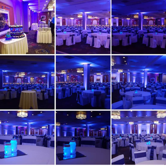 purple up lighting for a wedding at the Holiday Inn.