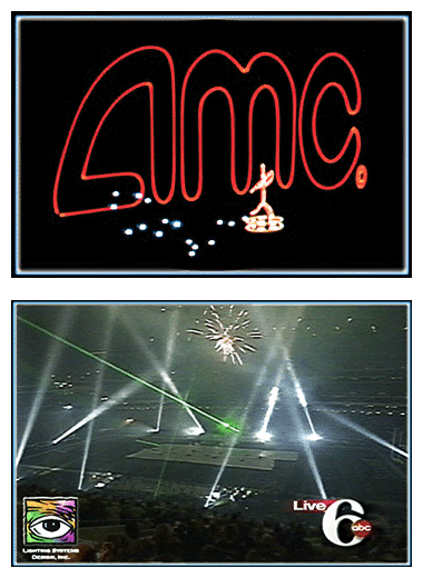 3D computer generated laser graphics for a major corporate client's premiere showcase and laser beams used as part of a multimedia stadium opening spectacular.