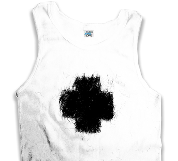 Tee-Shirt 6 X 6 in cross, hair, spraymount, cotton tee-shirt concept/design/fabrication 
© James Long