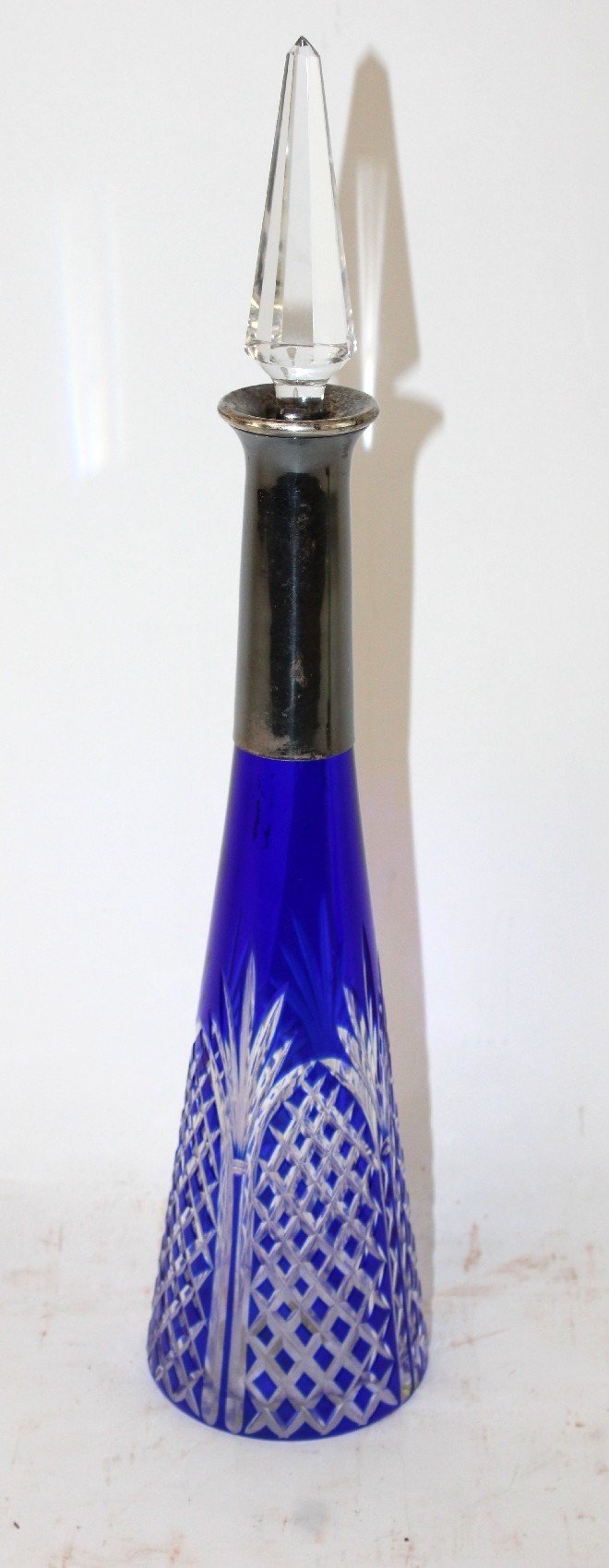 French cobalt cut glass decanter