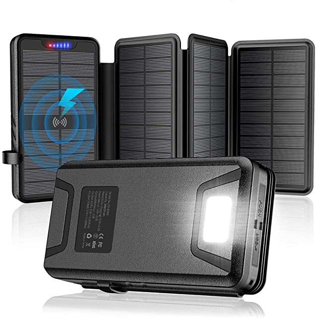 Solar Charger 38800mAh Solar Power Bank  Wireless Charger Waterproof Built-in Solar Panel and Bright Flashlights