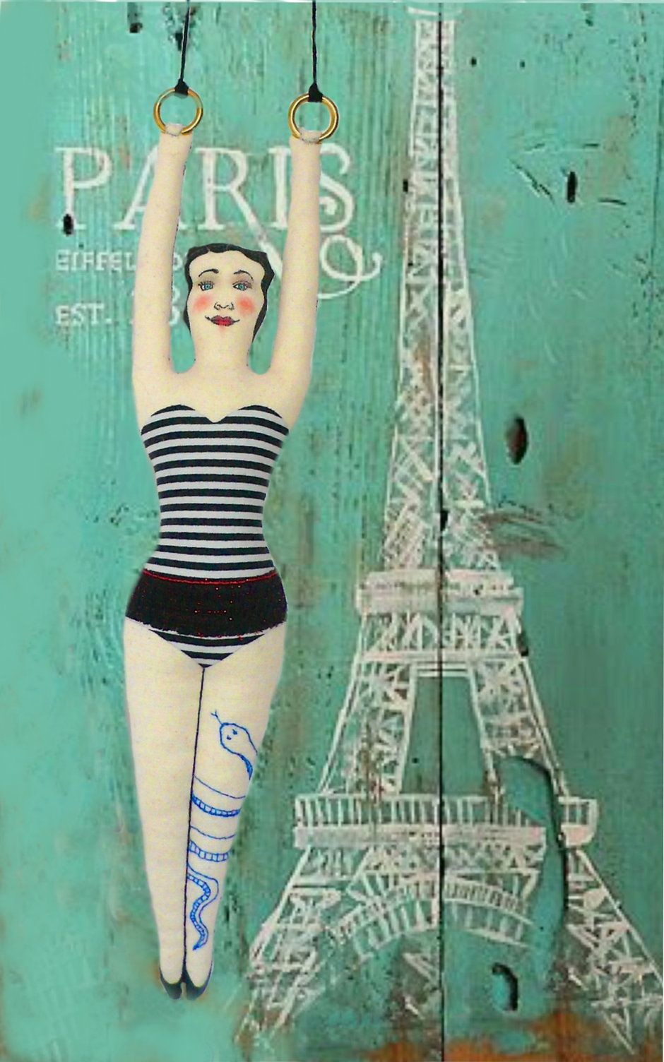 Art Of A Woman Hanging And Eiffel Tower Illustration