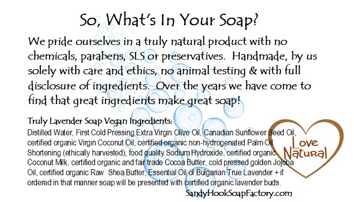 We include full natural ingredient listings with each soap favour in easy to read terms and package our biodegradable soaps in eco-friendly compostable bags.