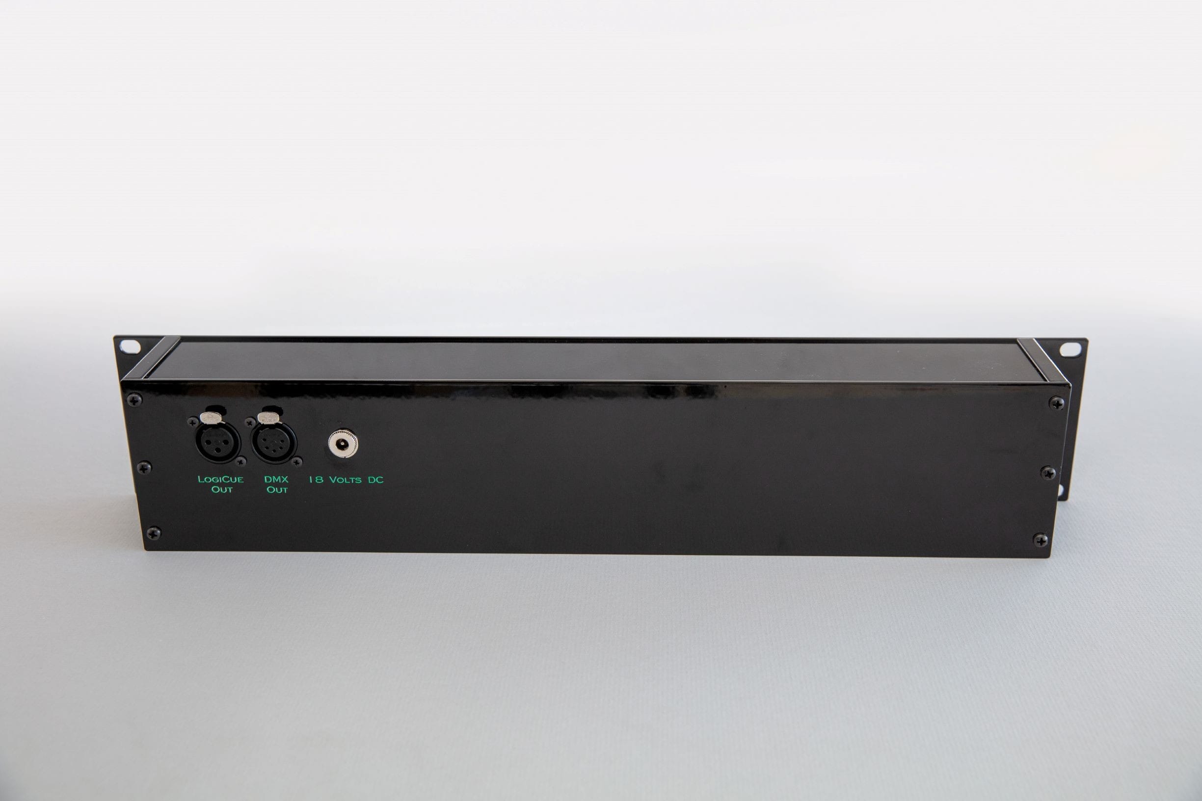 The rear of theLogiCue LC12 Digital Cue Light Controller, part of the LogiCue System of cue lights.