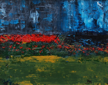 Acrylic painting of red flowers.