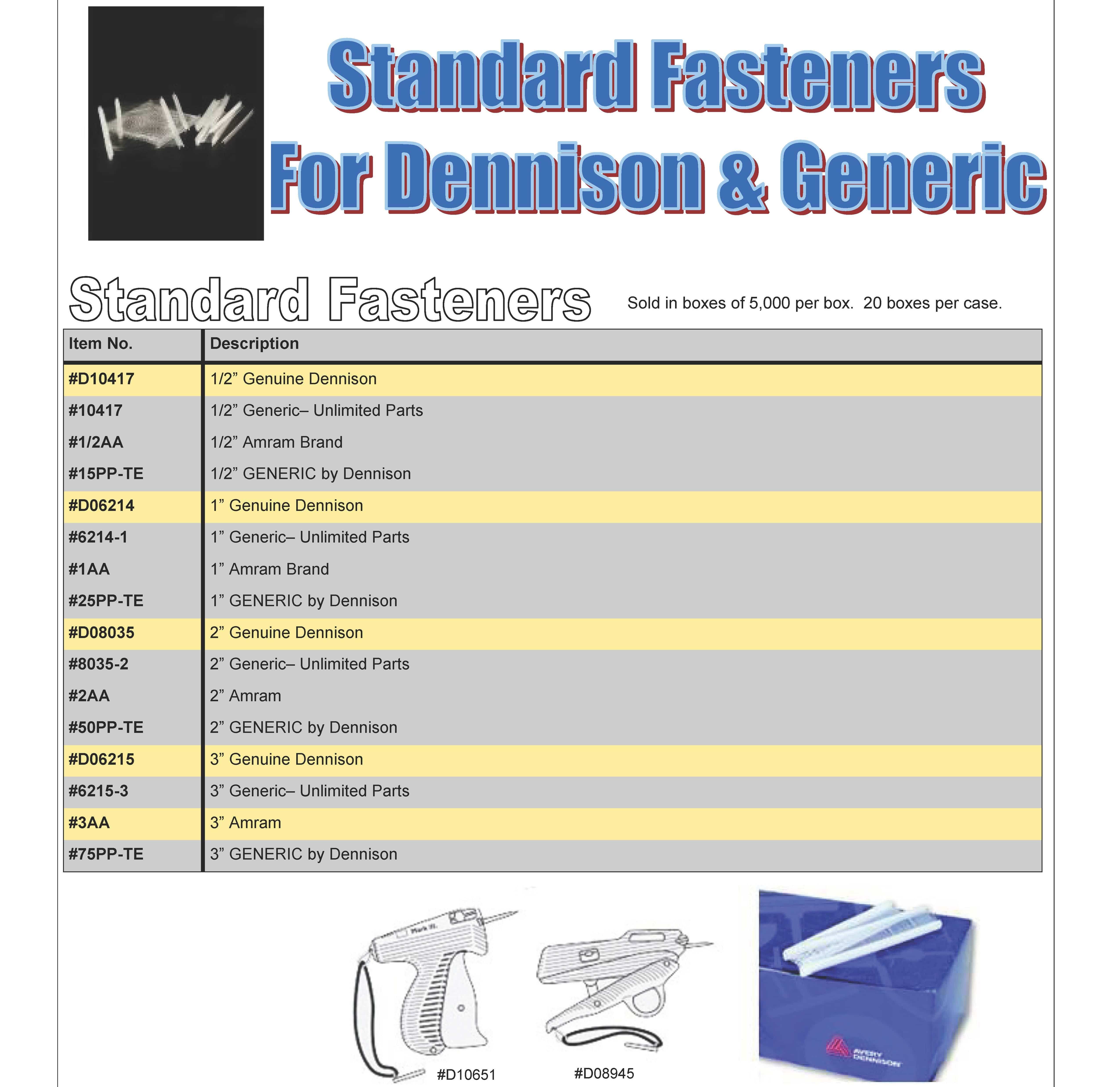AVERY DENNISON and GENRIC STANDARD FASTENERS