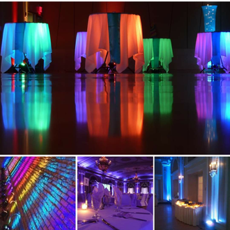 Glowing cocktail tables and other samples of Duluth Event Lighting.
