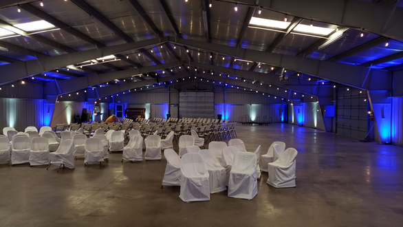 Wedding lighting at the Lake County Fair Grounds in Two Harbors. Lighting by Duluth Event Lighting.