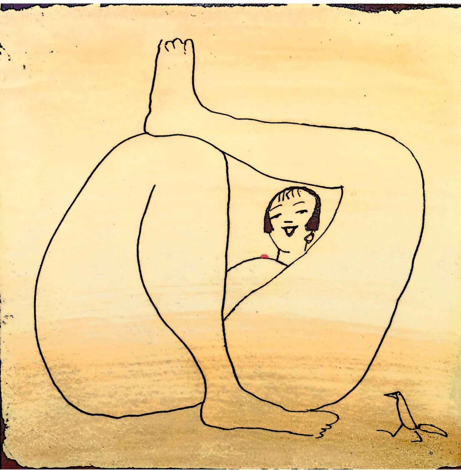 Woman Lying Down And A Bird Line Art