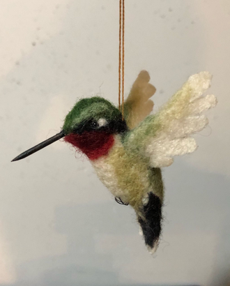 Needle Felted RubyThroated Hummingbird Ornament.