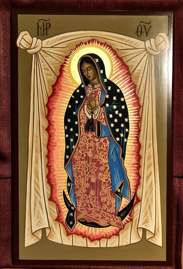 Our Lady of Guadalupe, Virgen de Quadalupe, Virgin Mary, Theotokos, Appeared to St. Juan Diego leaving miraculous image on his tilma. Feast day December 12.