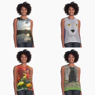 Tank tops featuring art and photography by Jennifer Priester.