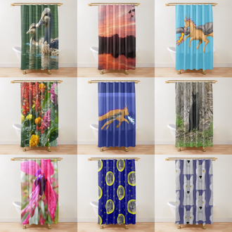 Shower curtains featuring art and photography by Jennifer Priester.