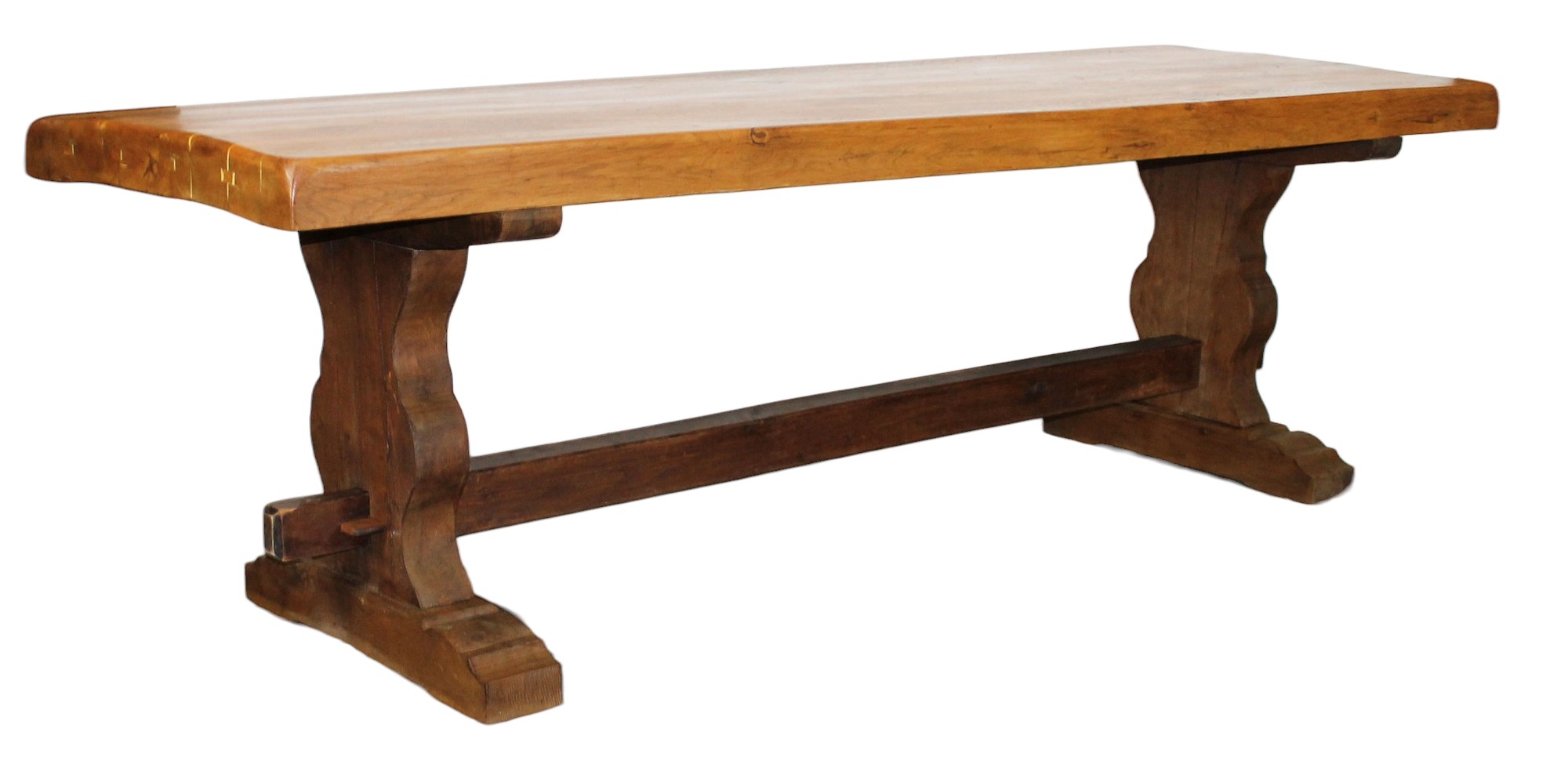 French oak trestle table, 100"l
