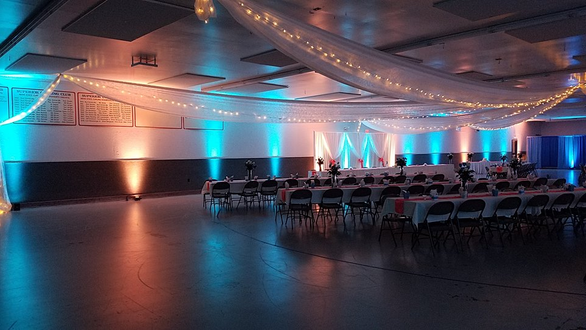 Superior Curling Club.
Up lighting in teal and peach for a wedding.
