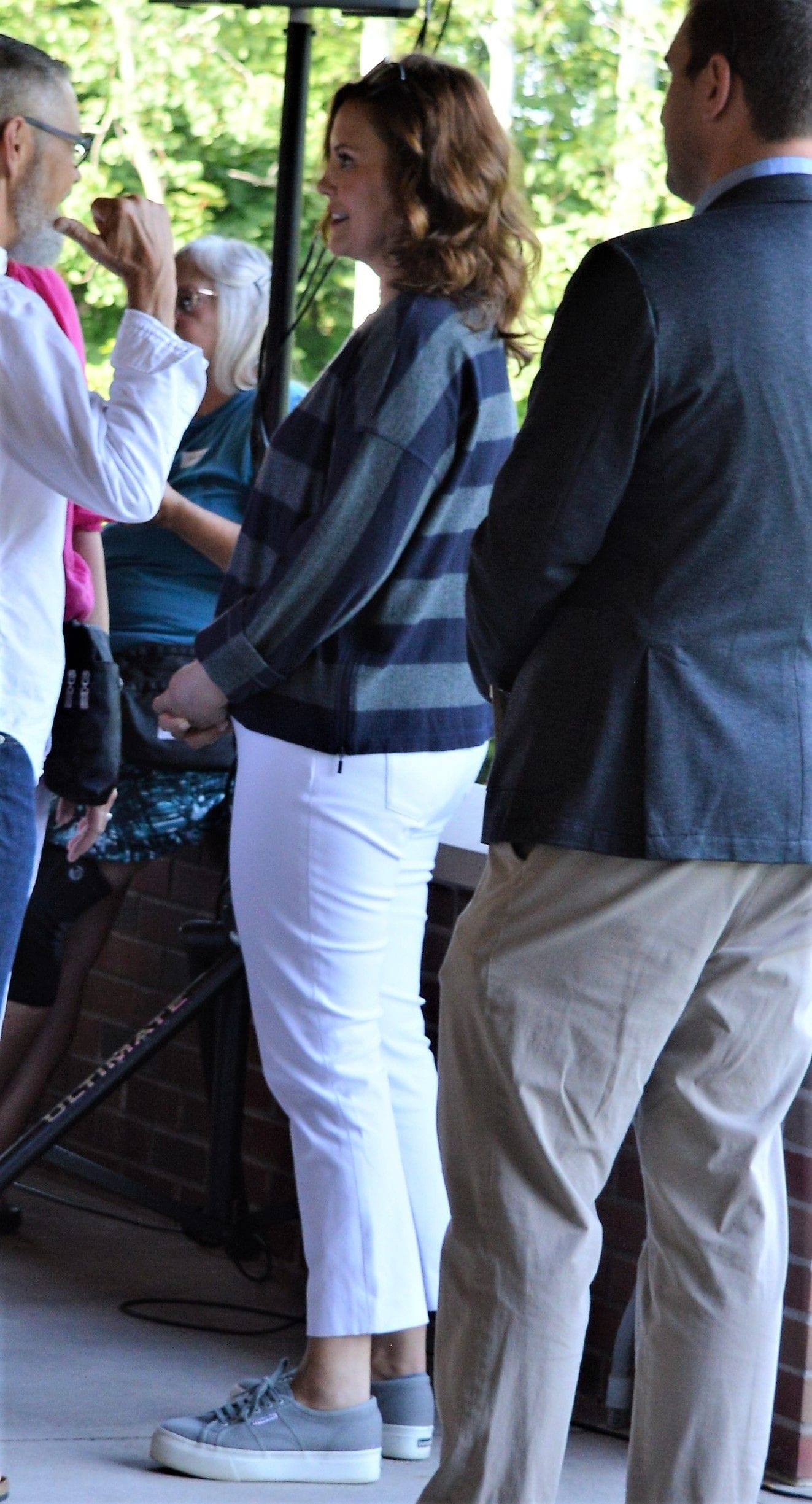 Michigan Governor Gretchen Whitmer visting with supporters at Jenn Hill fundraiser, NMU Pavilion, Marquette, Michigan, USA