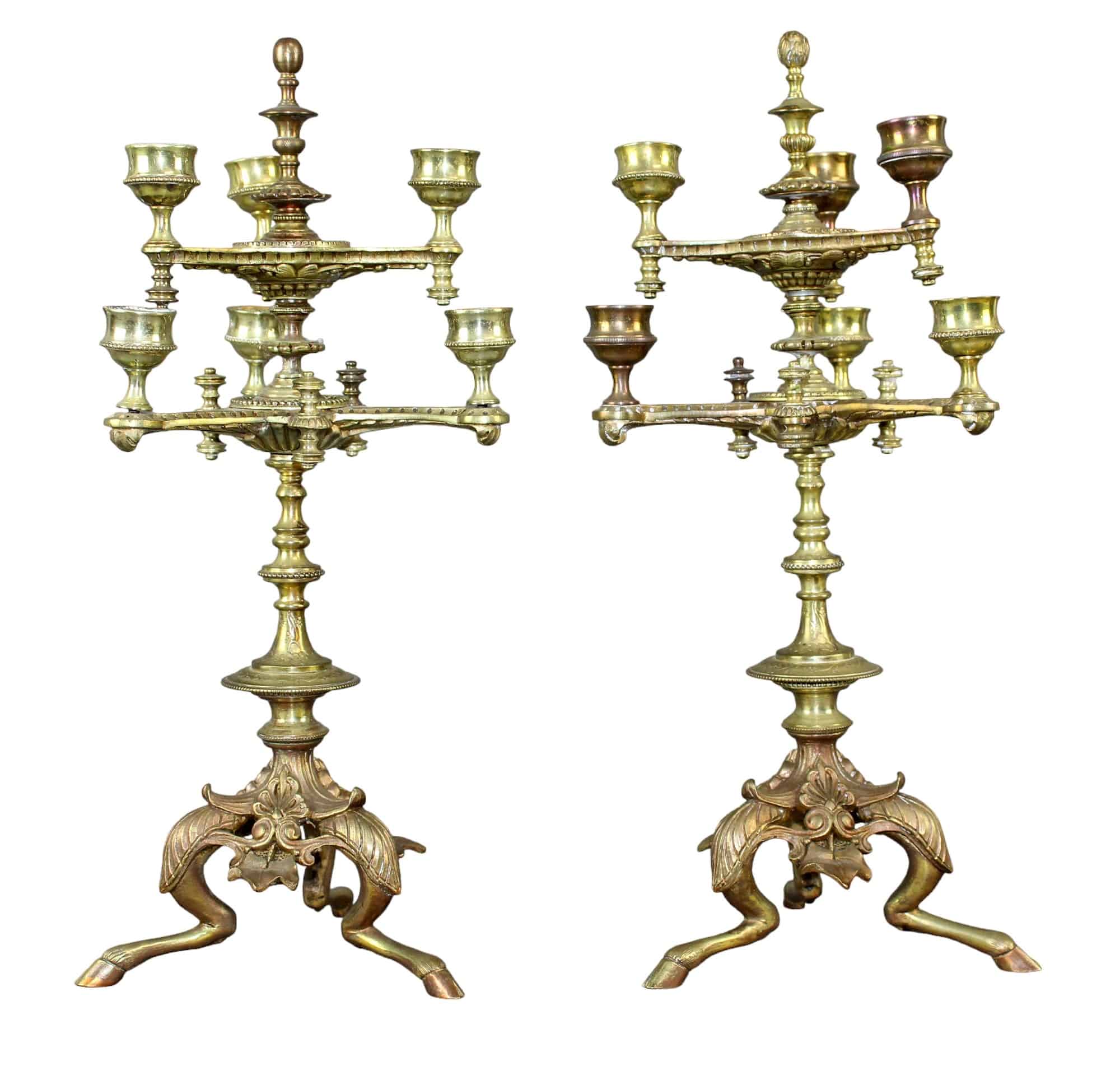 Pair of French Aesthetic bronze 6 arm candelabra