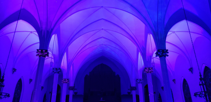 Sacred Heart Music Center, Stars and Northern Lights on the ceiling.