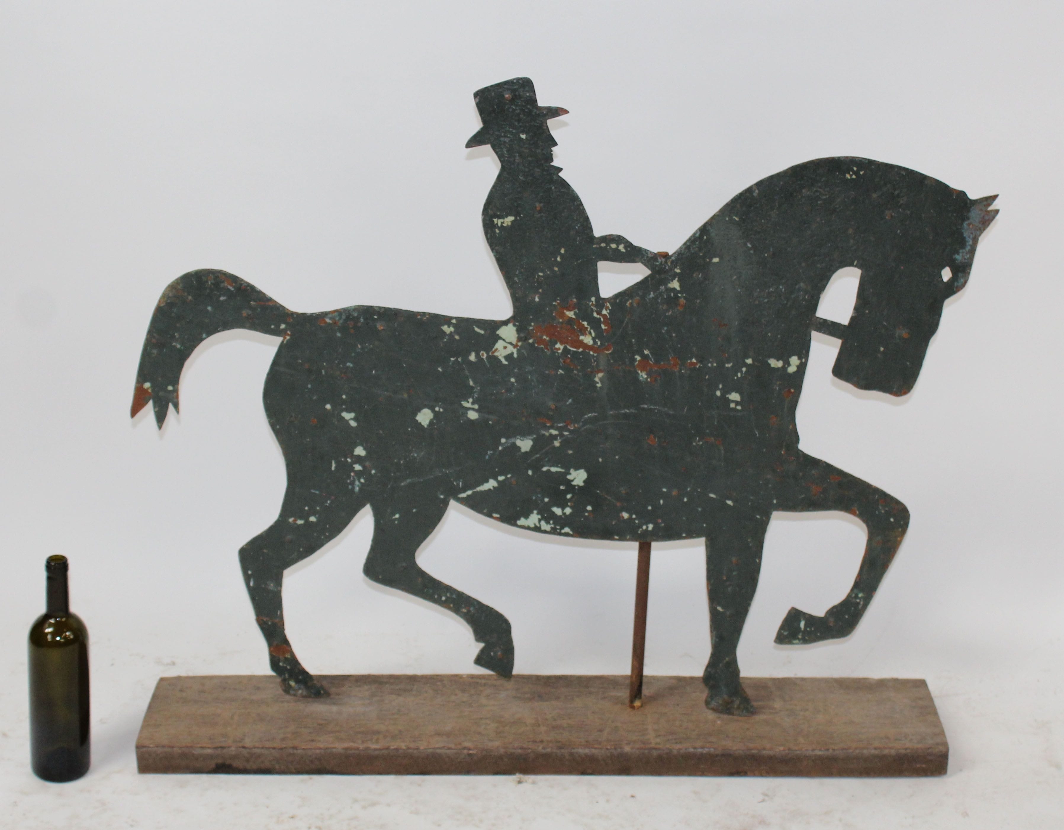 French 19th c iron trade sign with horse and rider