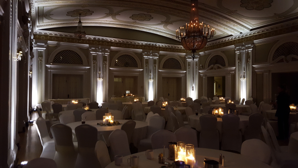 Wedding lighting at Greysolon Ballroom. Up lighting in soft white.