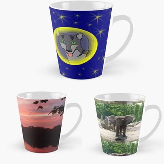 Tall mugs featuring art and photography by Jennifer Priester.