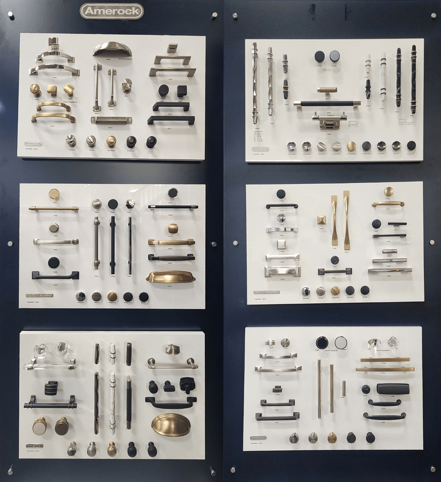 An array of different cabinet hardware from Amerock
