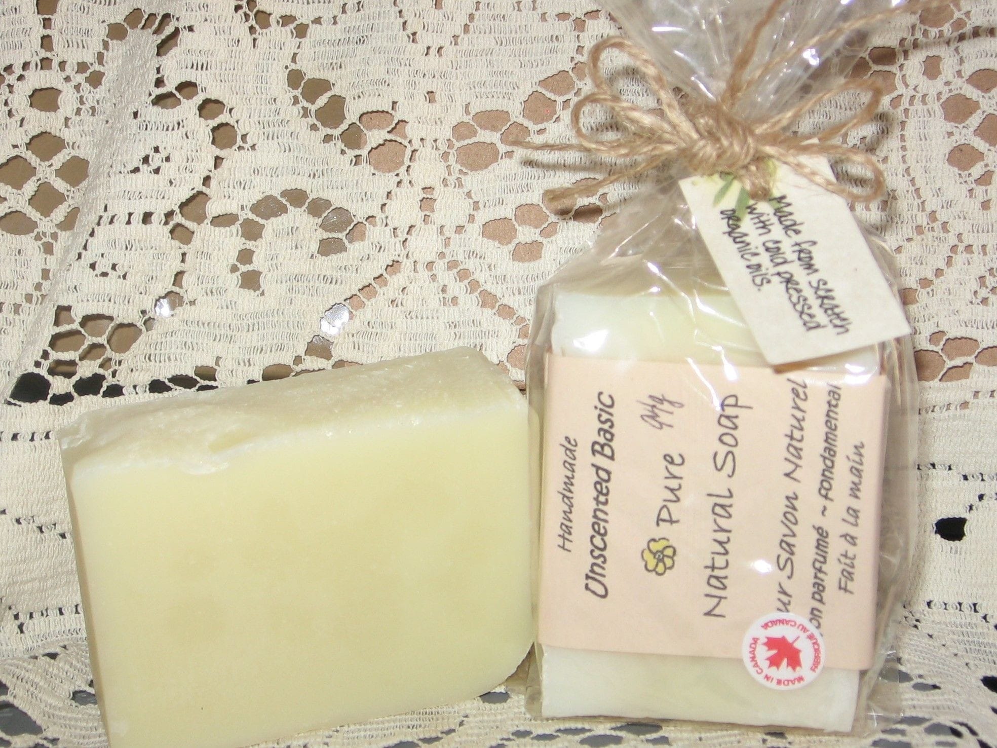 This basic pure natural soap is made with care from cold pressed organic emollient rich vegetable oils  A nice bubbly family bar, long lasting, vegan.