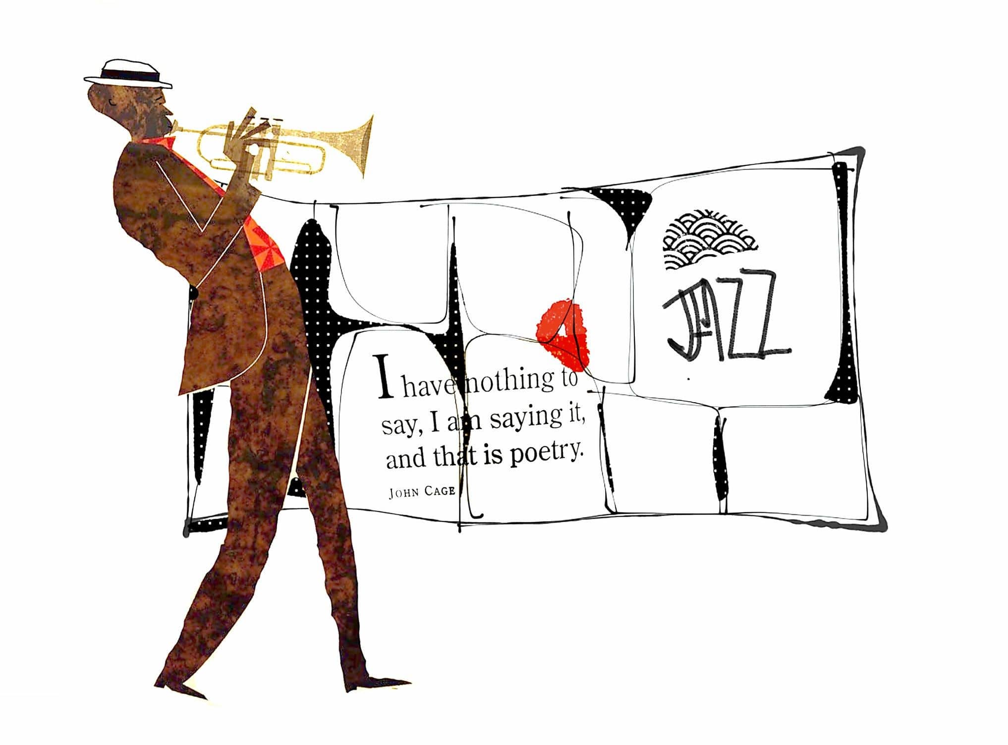 Man With Instrument And Various Text Art