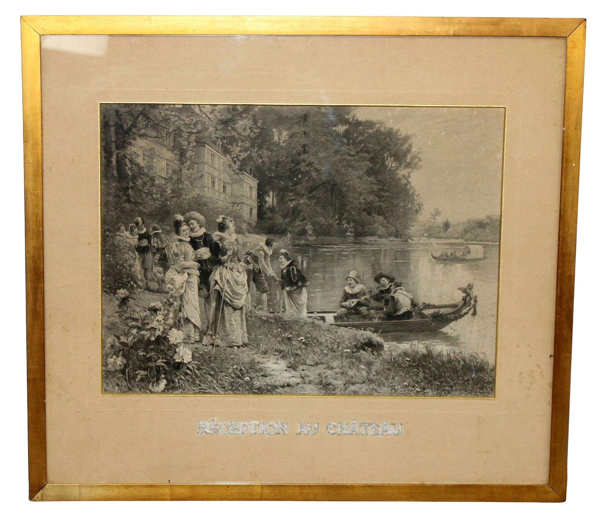 Antique "Reception Au Chateau" framed etching
