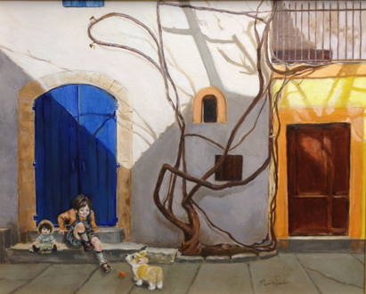 France Series, oil on canvas, 16"x 20", Colorful courtyard in Arles, France.
