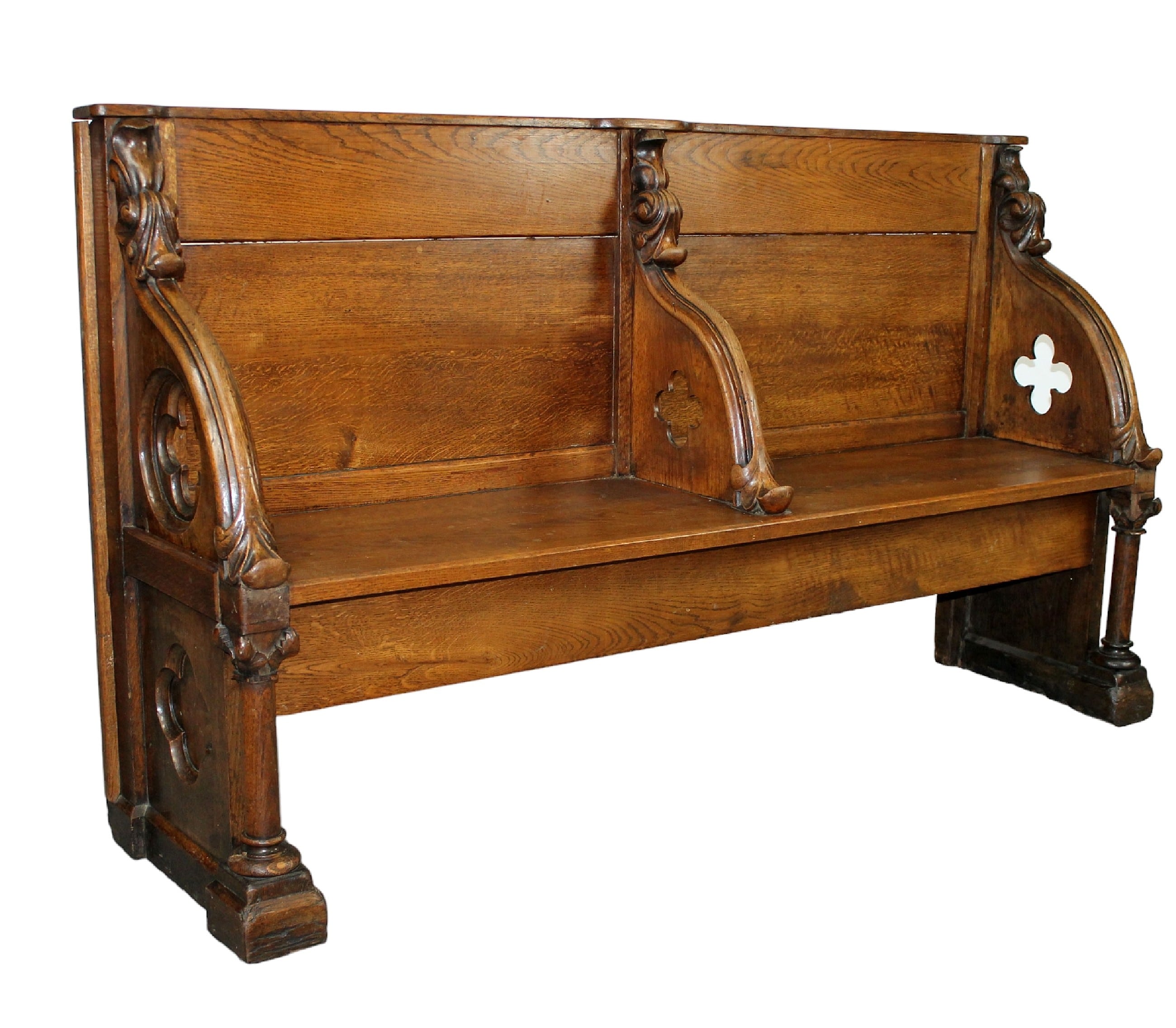 French Gothic Revival oak church pew bench