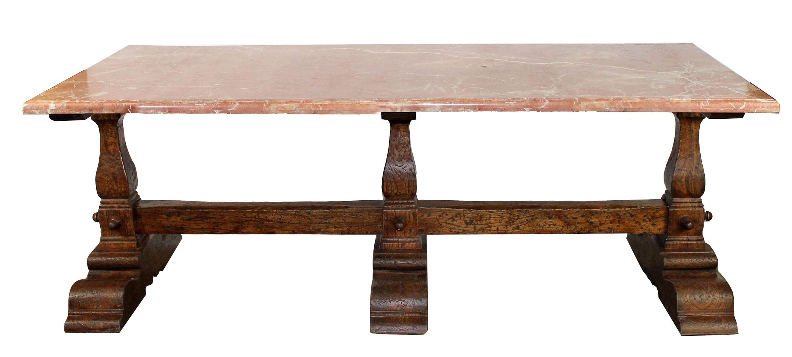 Swedish triple pedestal table in elm with marble top