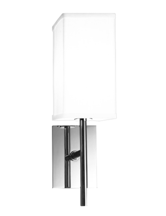 Wallmount polished nickel, linen shade manufactured by 
Nessen Lighting, 
design by James Long