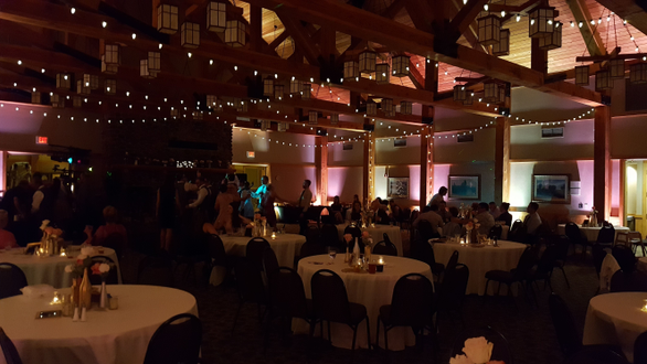 wedding lighting in the main dining room at the Heartwood Event Center
