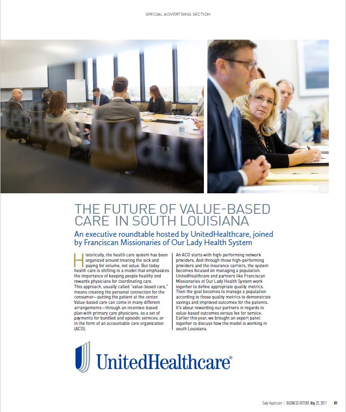 Special advertising section published by LBI for UnitedHealthcare & FMOL. Project management, vendors, coordination, editing, concept, proofing by JM