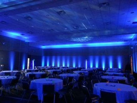 Wedding lighting at the Horizon Room, DECC. Blue up lighting with stars and Northern Lights on the ceiling.