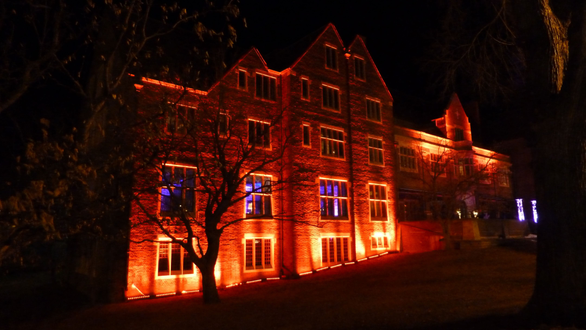 Holloween at the Kitchi Gammi Club. Red building lighting.