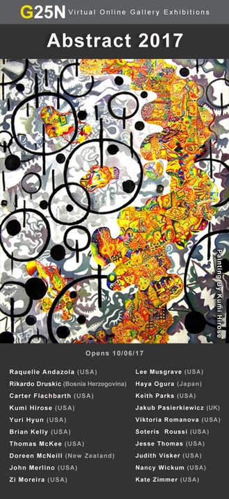 Image of poster for gallery G25N exhibit that includes Sam Roussi
