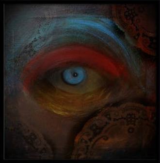 Acrylic painting of eye and lace.