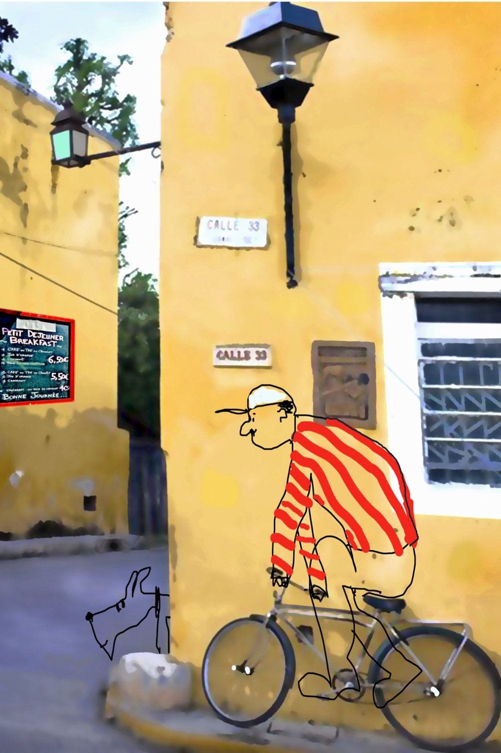 Illustration Of A Man Riding A Bike On The Street