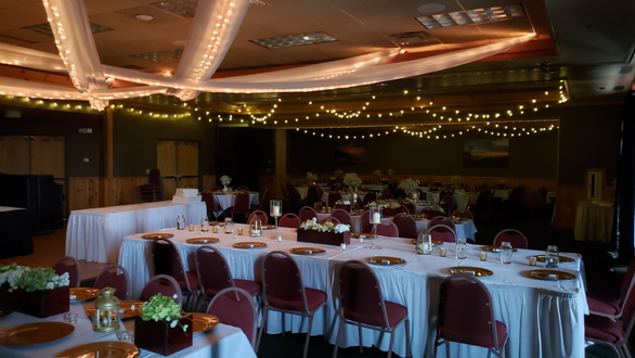 Wedding lighting at Superior Shores Resort. Bisto by Duluth Event Lighting. Fabric by @thevaultduluth