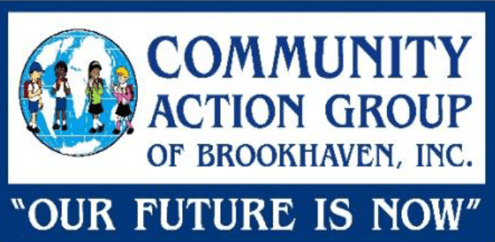 Community Action Group white rectangle logo saying our future is now