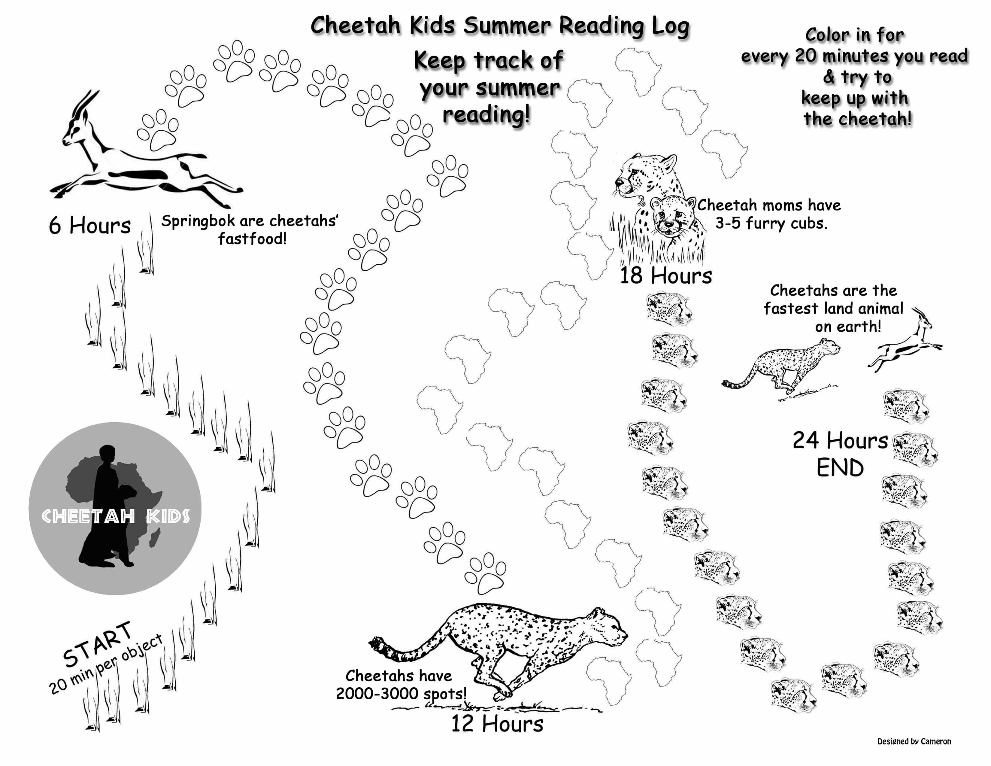 Print a summer reading log and follow the cheetah facts to record your reading.