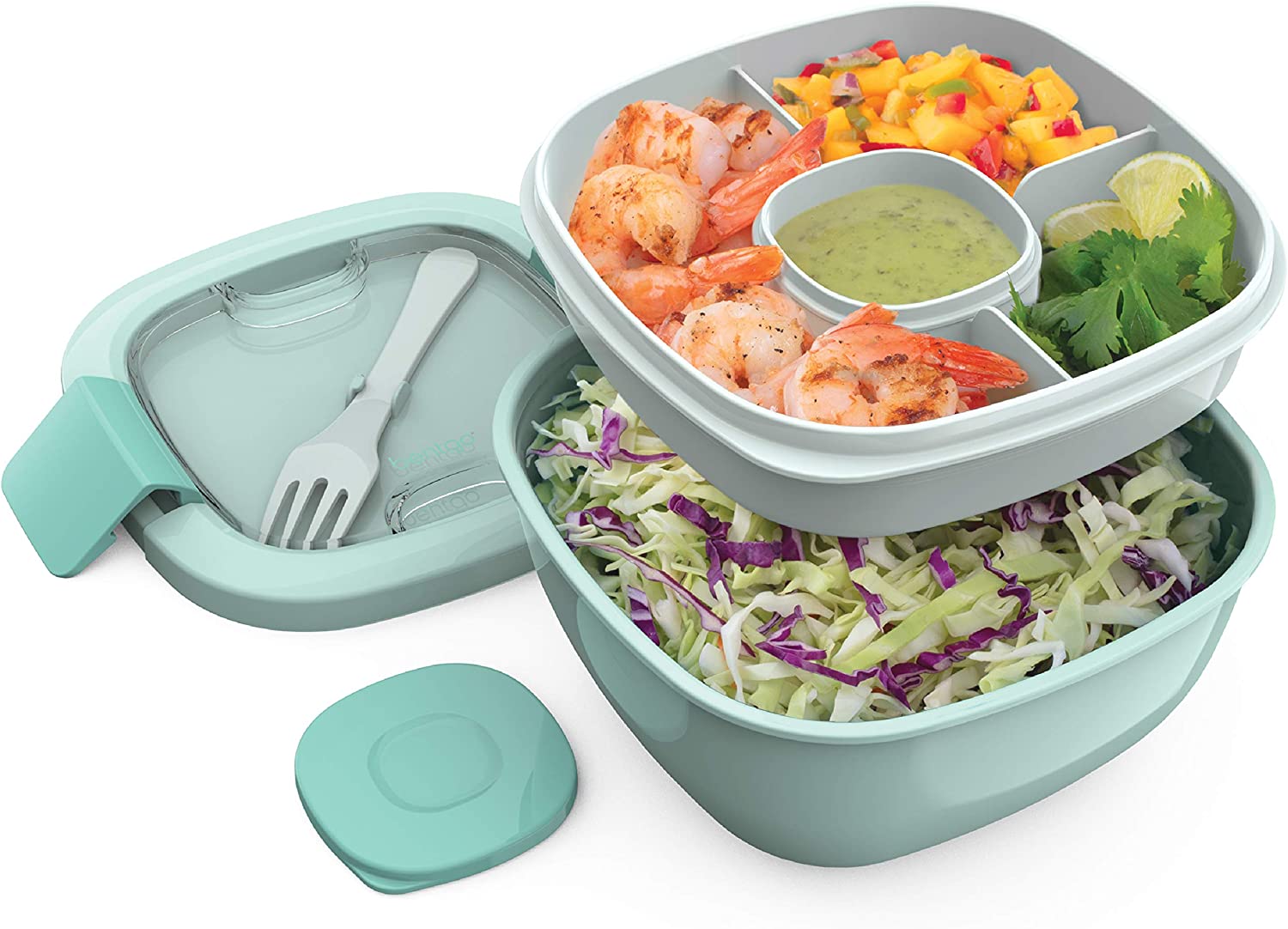 Bentgo® Salad - Stackable Lunch Container with Large 54-oz Salad Bowl, 4-Compartment Bento-Style Tray for Toppings, 3-oz Sauce Container for Dressings, Built-In